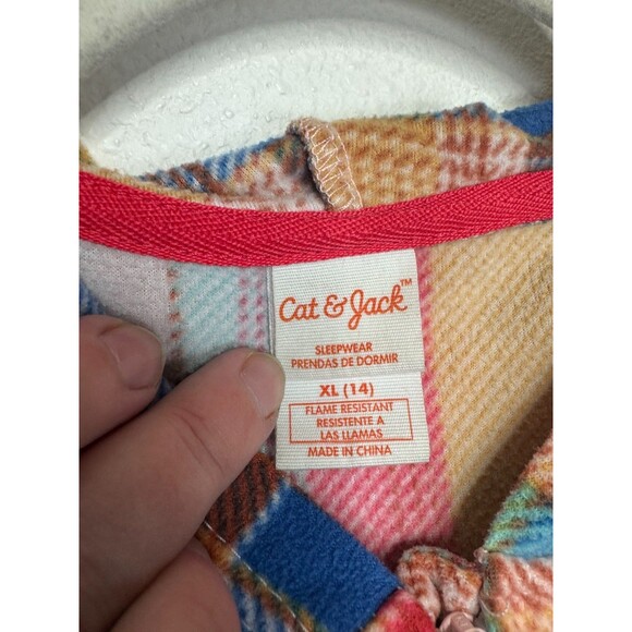 Cat & Jack Girls XL Plaid Union Suit One Piece Hooded Pajama Fleece Pink Red - Picture 8 of 14